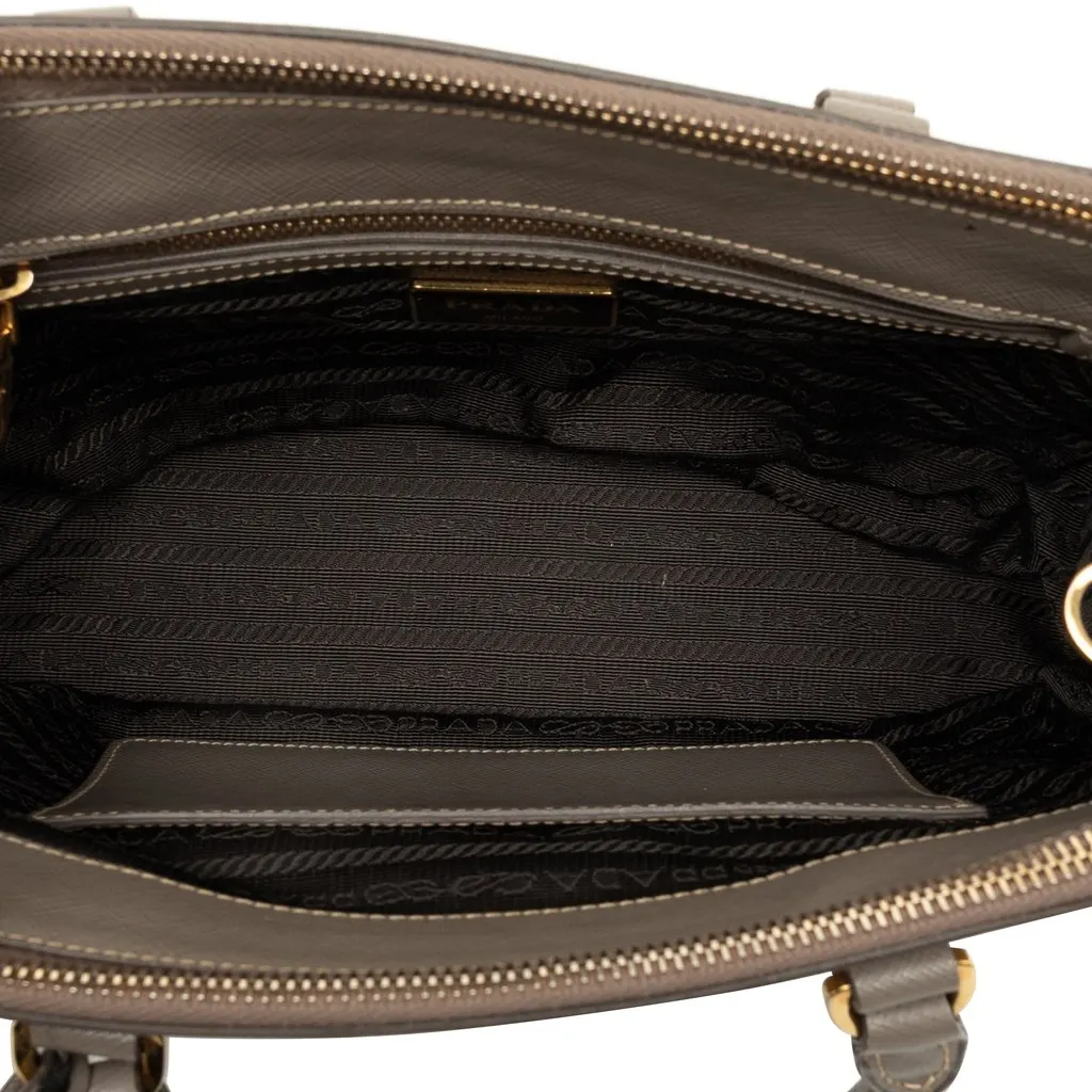 Prada Mini Saffiano Lux Galleria Double Zip Satchel Brown Leather Very good - Model View