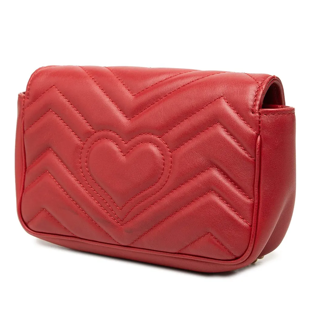 Gucci Mini GG Marmont Matelasse Leather Flap Crossbody Red Leather Good - Back View