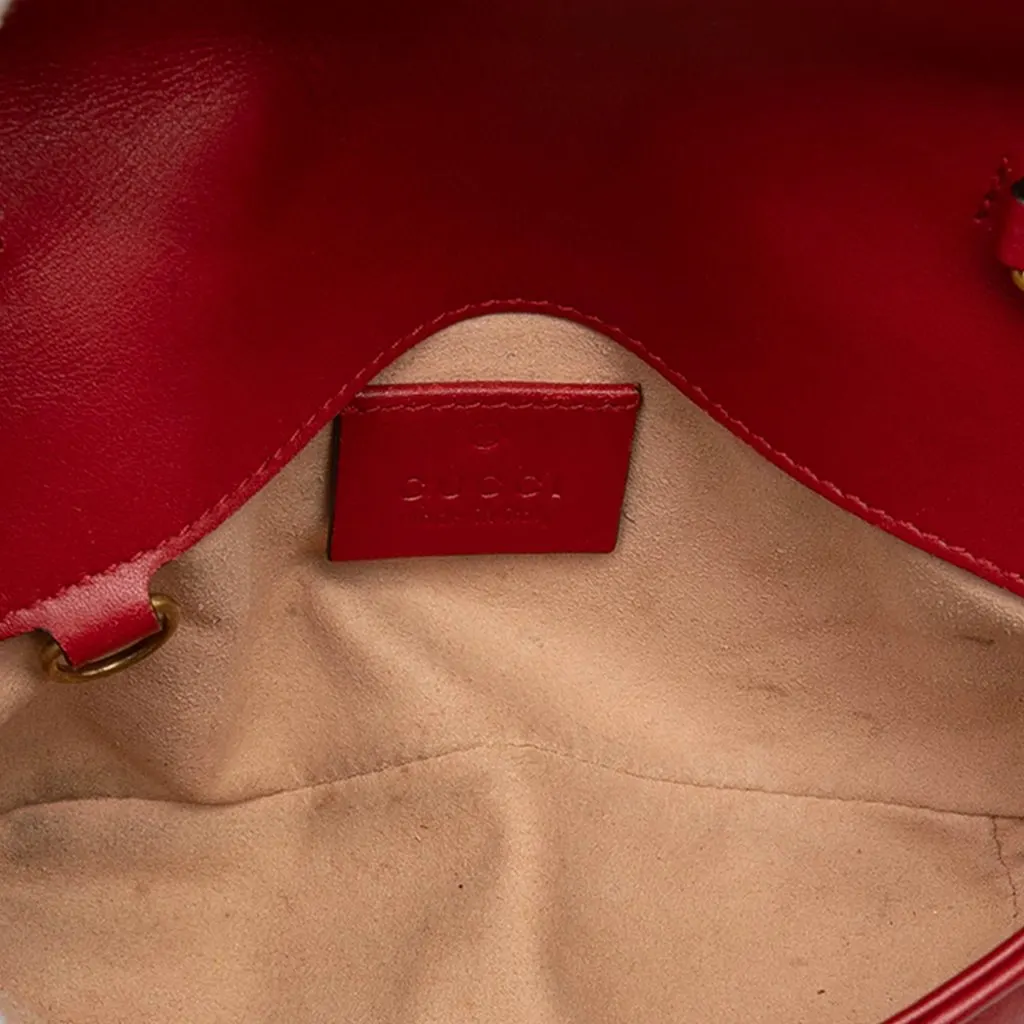 Gucci Mini GG Marmont Matelasse Leather Flap Crossbody Red Leather Good - Model View