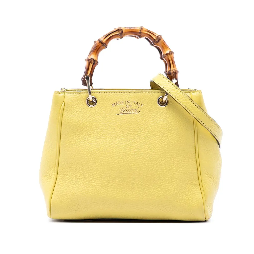 Gucci Mini Calfskin Bamboo Shopper Satchel Yellow Leather Very good - Front View