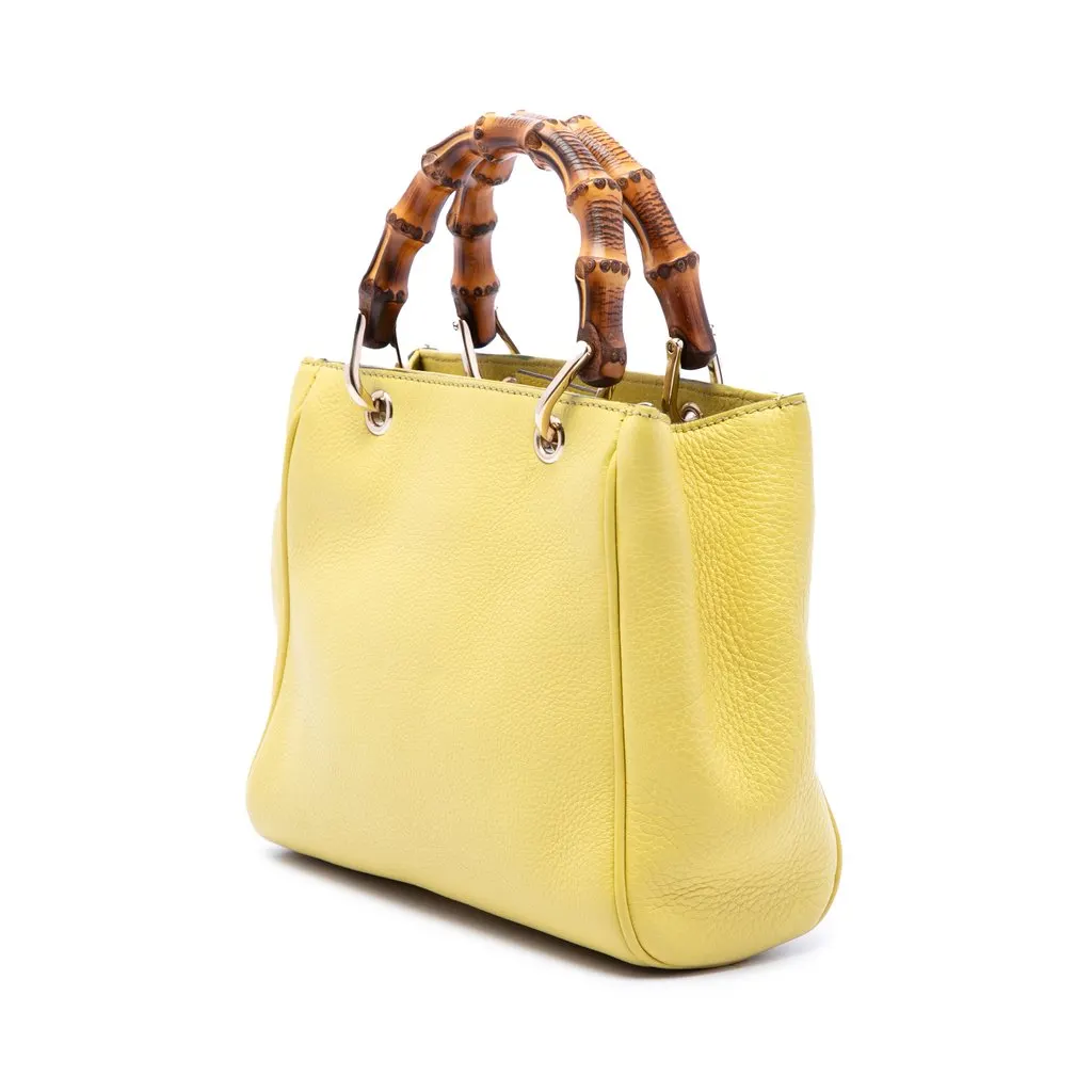 Gucci Mini Calfskin Bamboo Shopper Satchel Yellow Leather Very good - Back View