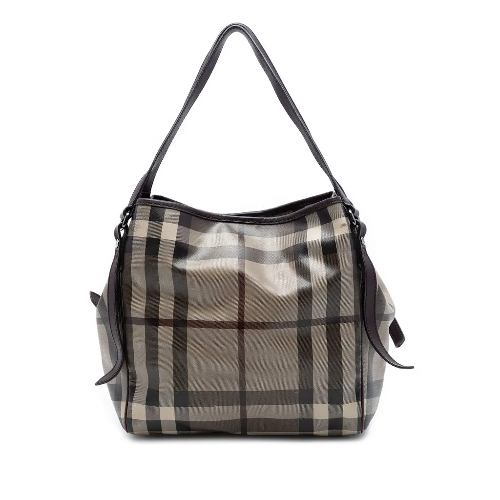 Burberry Small Smoke Check Coated Canvas Canterbury Tote Brown Very good - Front View
