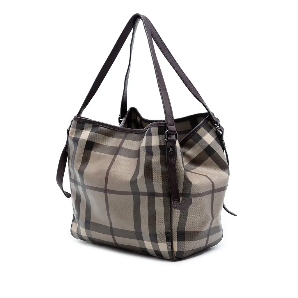 Burberry Small Smoke Check Coated Canvas Canterbury Tote Brown Very good - Back View