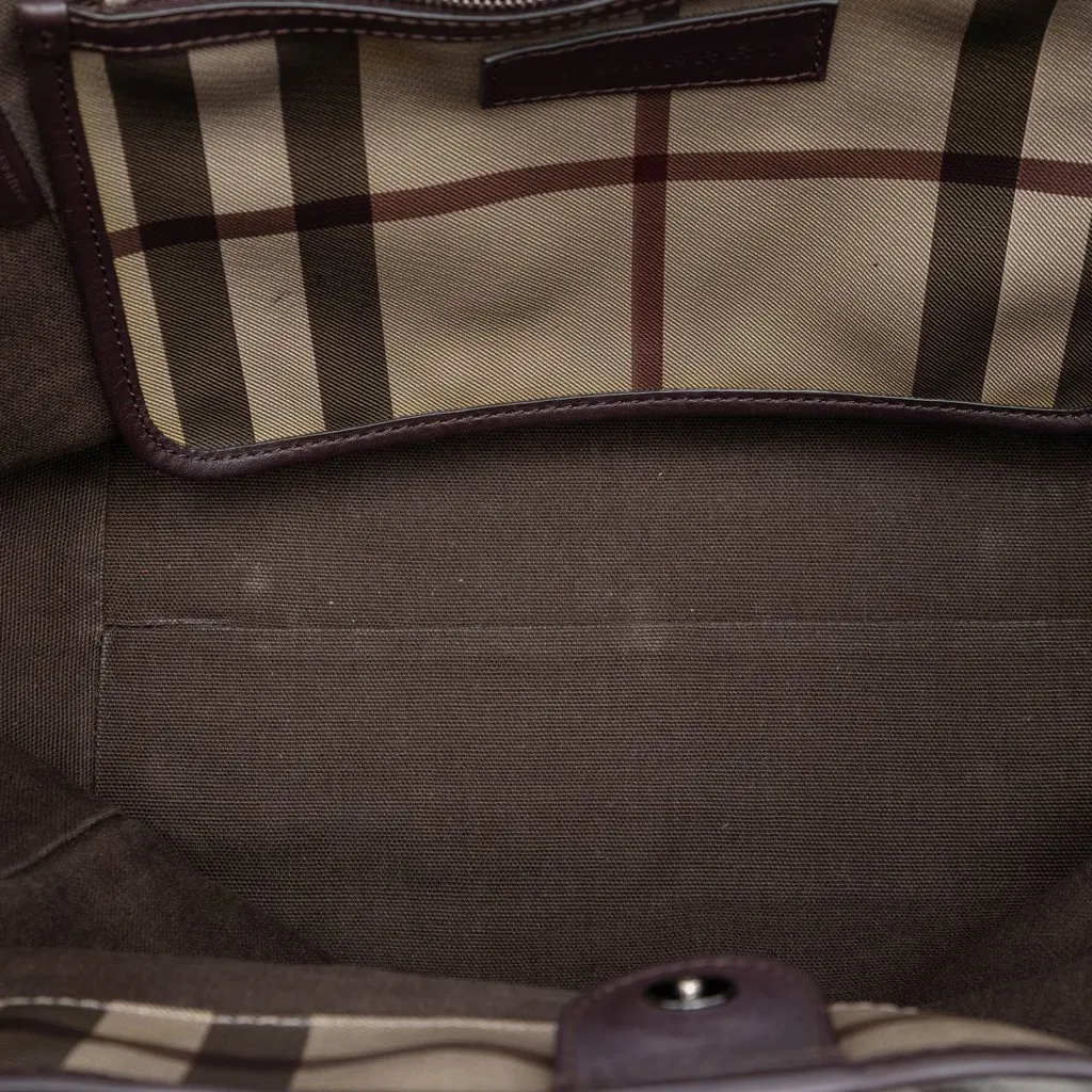 Burberry Small Smoke Check Coated Canvas Canterbury Tote Brown Very good - Model View