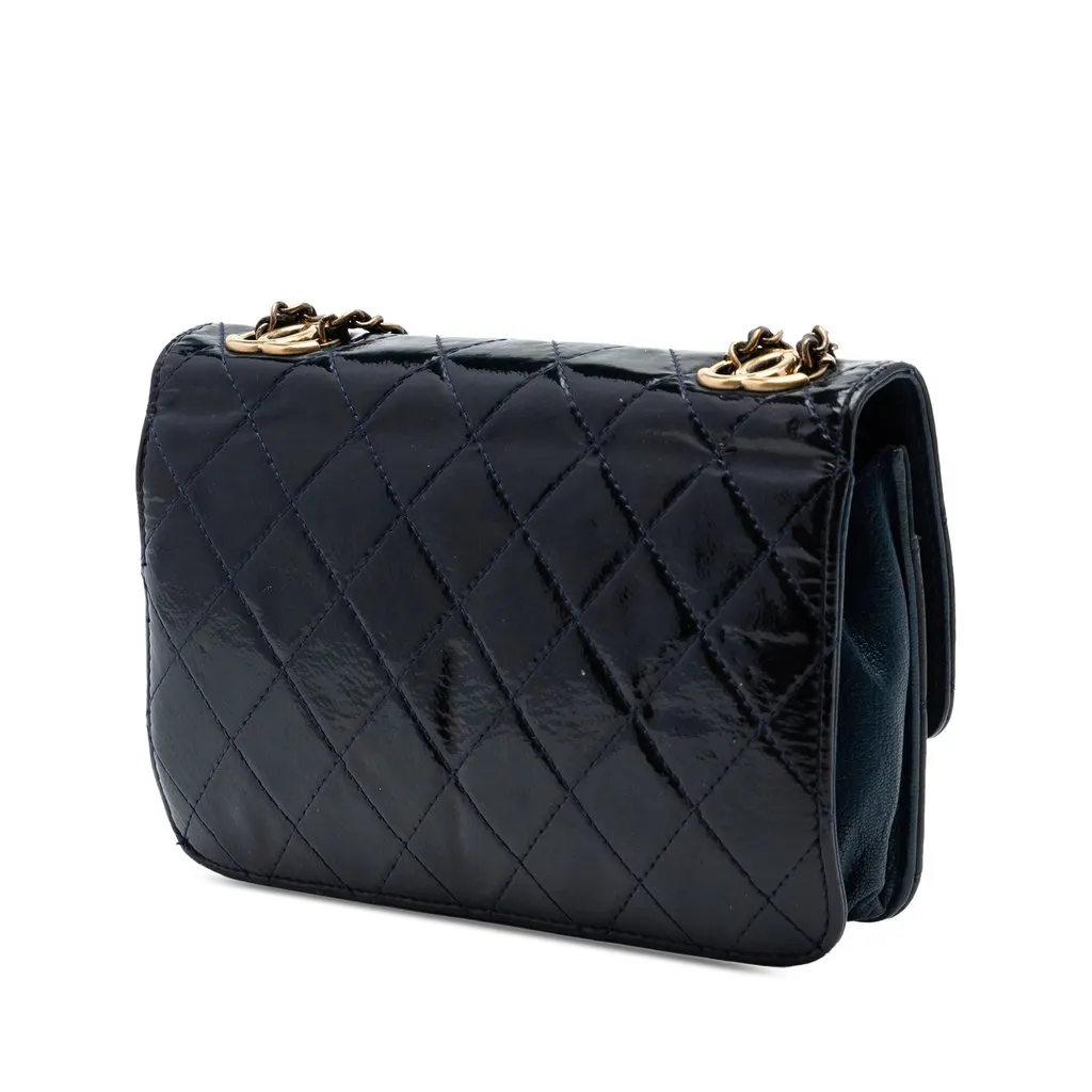 Chanel Quilted Patent and Goatskin CC Eyelet Wallet On Chain Blue Leather Very good - Back View