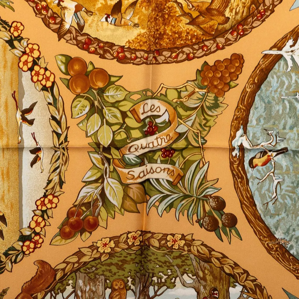 Hermès Les Quatre Saisons Silk Scarf 90 Brown Silk Good - Back View
