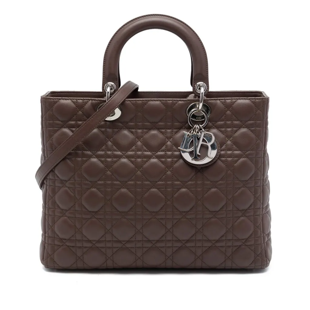Dior Large Lambskin Cannage Lady Dior Brown Leather Very good - Front View