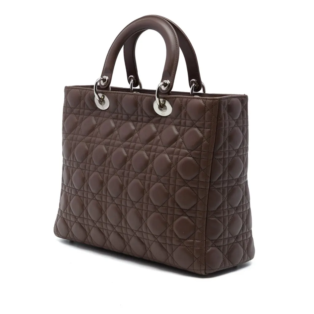Dior Large Lambskin Cannage Lady Dior Brown Leather Very good - Back View