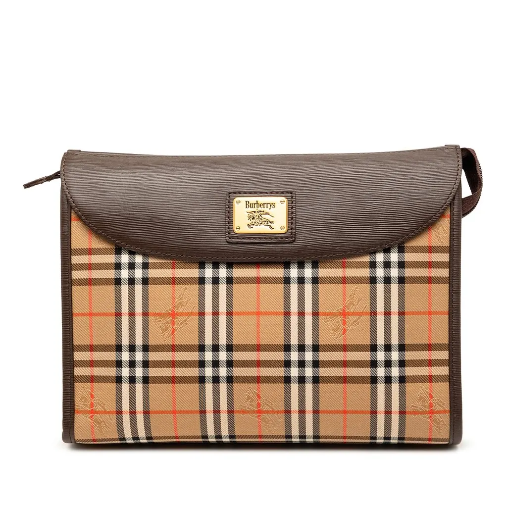 Burberry Haymarket Check Canvas Clutch Beige Good - Front View