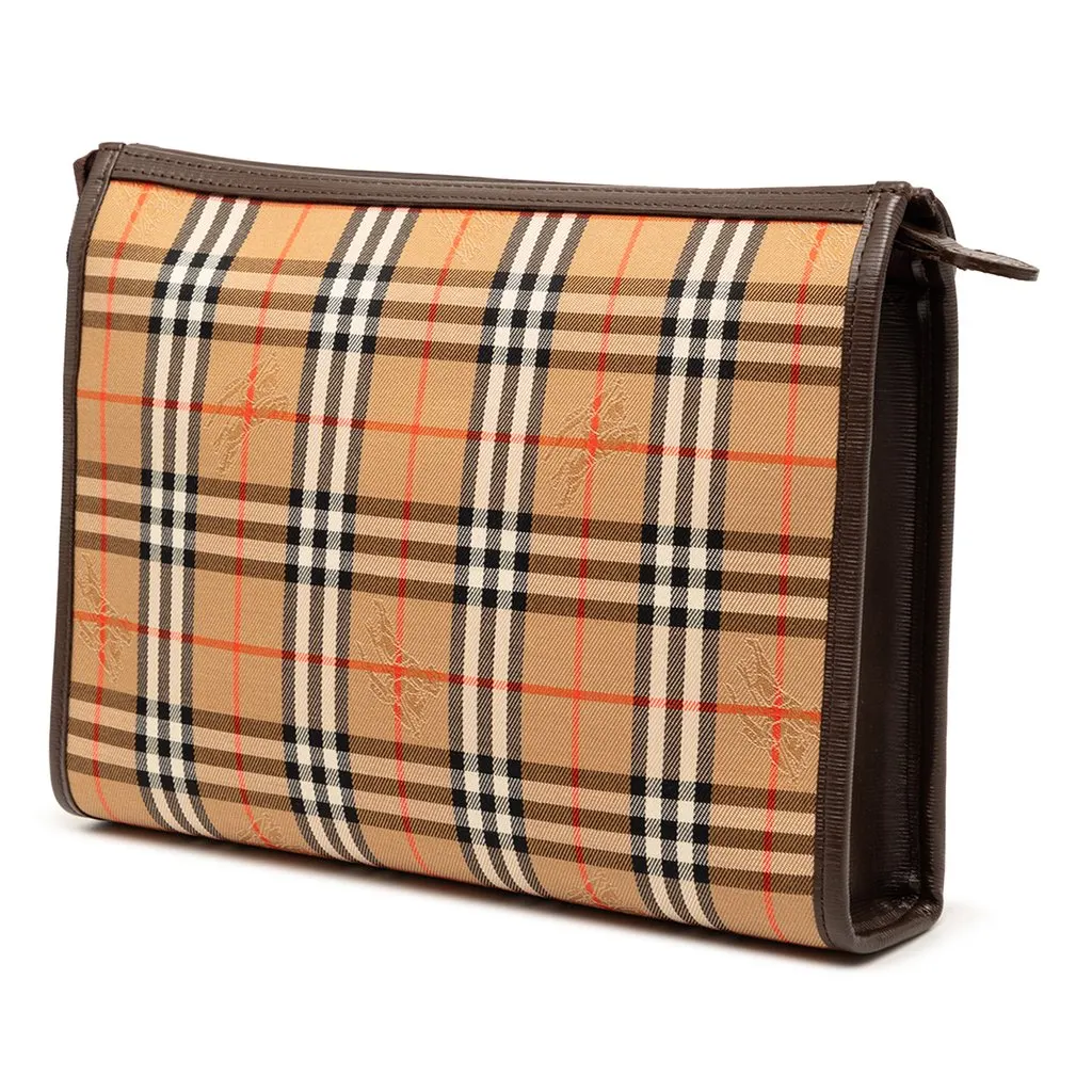 Burberry Haymarket Check Canvas Clutch Beige Good - Back View