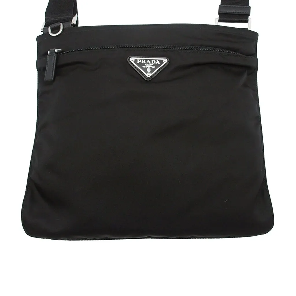 Prada Tessuto Zip Top Crossbody Black Very good - Front View