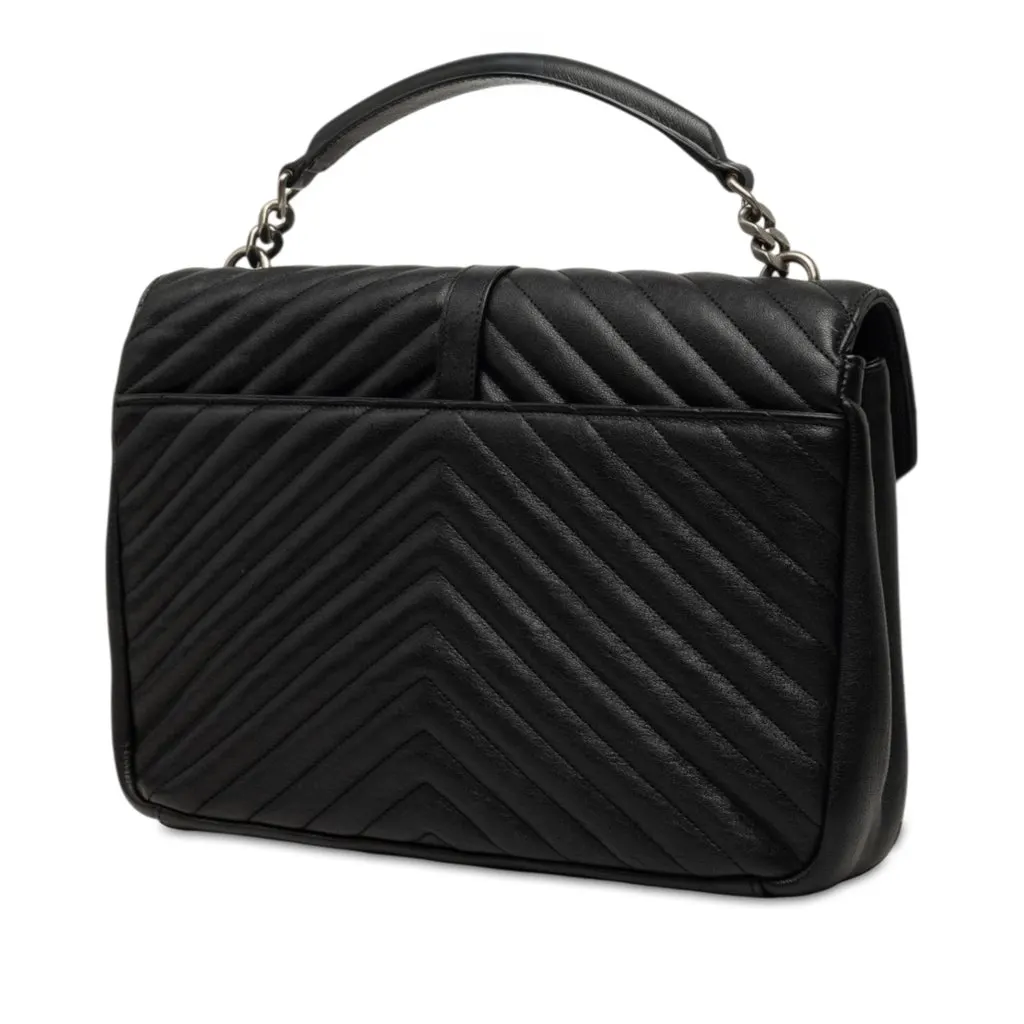 Saint Laurent Large Chevron Sheepskin Monogram College Bag Black Leather Very good - Back View