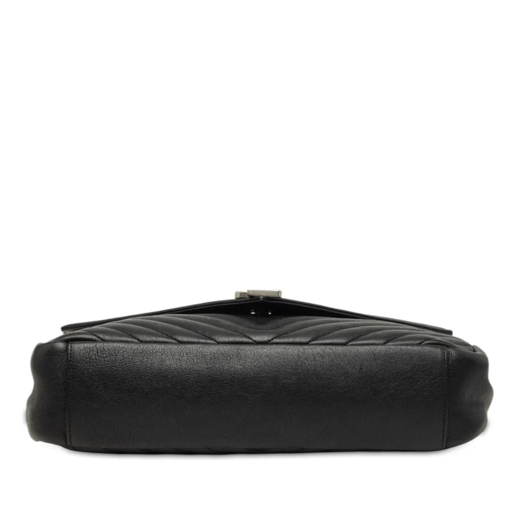 Saint Laurent Large Chevron Sheepskin Monogram College Bag Black Leather Very good - Inside View