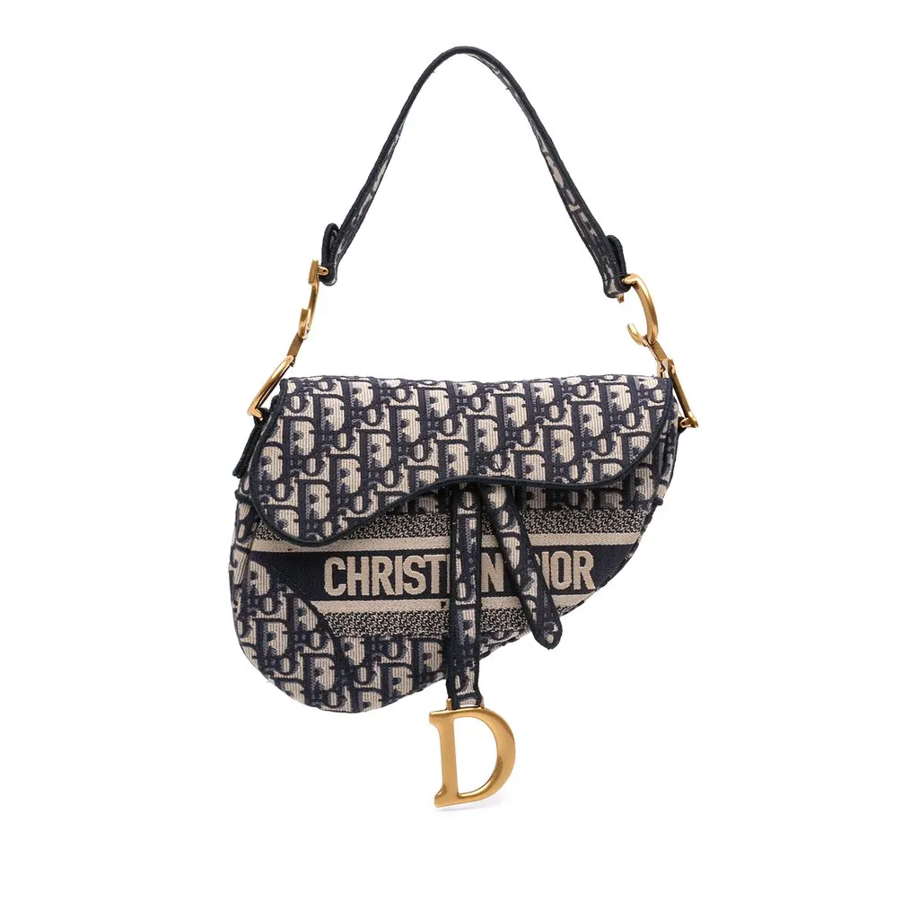 Dior Oblique Embroidered Canvas Saddle Bag Blue Very good - Front View
