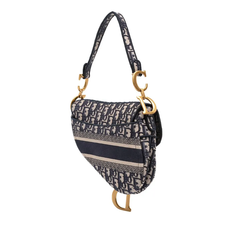 Dior Oblique Embroidered Canvas Saddle Bag Blue Very good - Back View
