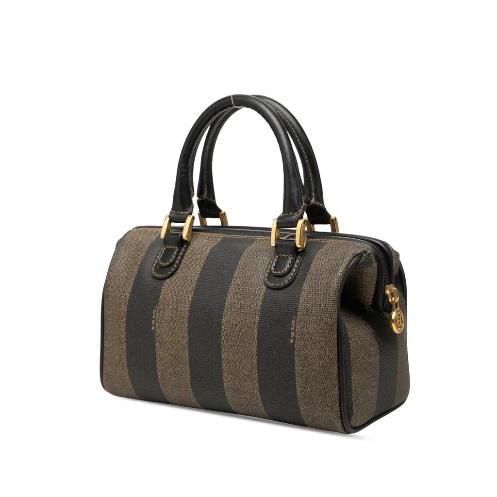Fendi Mini Pequin Coated Canvas Convertible Boston Bag Brown Canvas Good - Back View