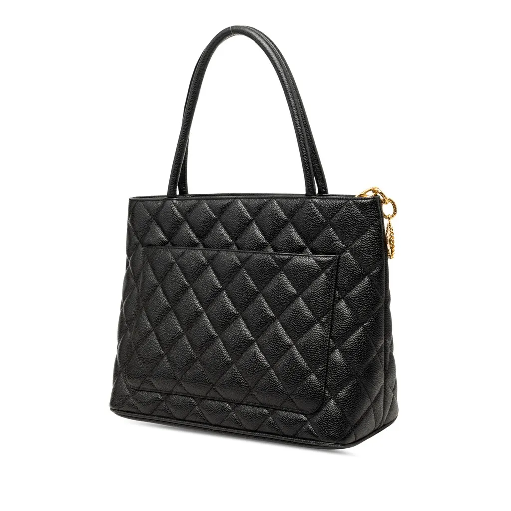 Chanel Caviar Medallion Tote Black Leather Good - Back View