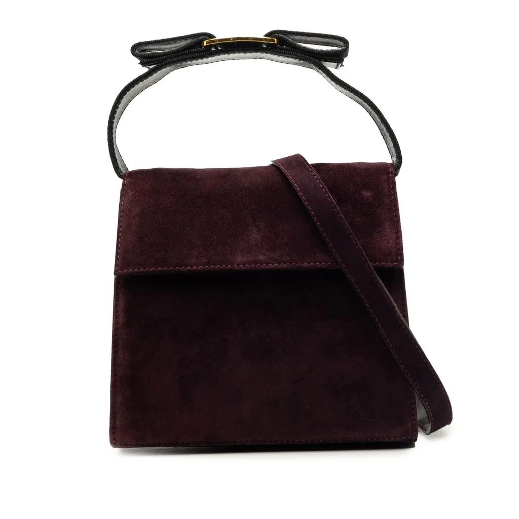 Salvatore Ferragamo Suede Vara Bow Top Handle Bag Purple Suede Very good - Front View
