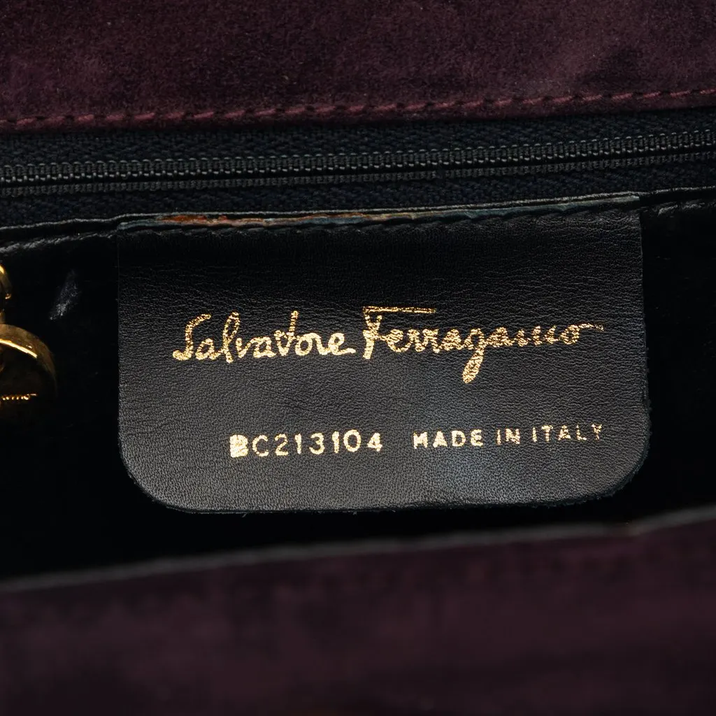 Salvatore Ferragamo Suede Vara Bow Top Handle Bag Purple Suede Very good - Box View