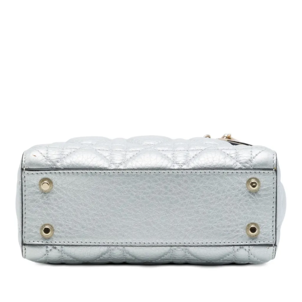 Dior Mini Metallic Calfskin Cannage Supple Lady Dior Silver Leather Good - Inside View