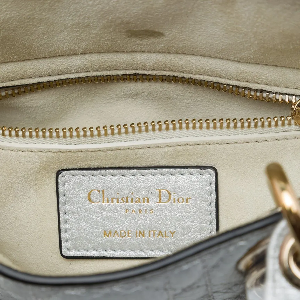 Dior Mini Metallic Calfskin Cannage Supple Lady Dior Silver Leather Good - Box View