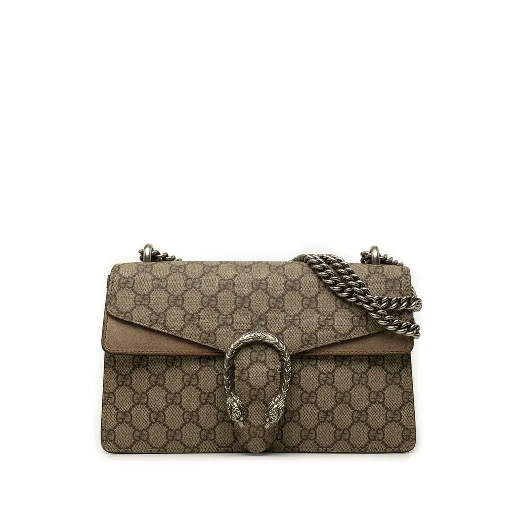 Gucci Medium GG Supreme Dionysus Shoulder Bag Beige Canvas Good - Front View