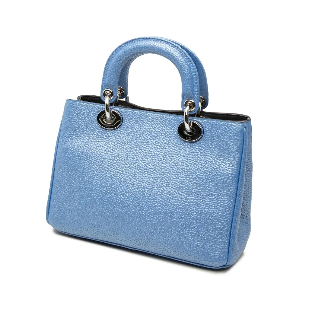Dior Mini Metallic Pebbled Calfskin Diorissimo Satchel Blue Leather Good - Back View