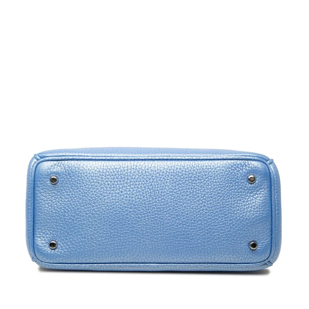 Dior Mini Metallic Pebbled Calfskin Diorissimo Satchel Blue Leather Good - Inside View