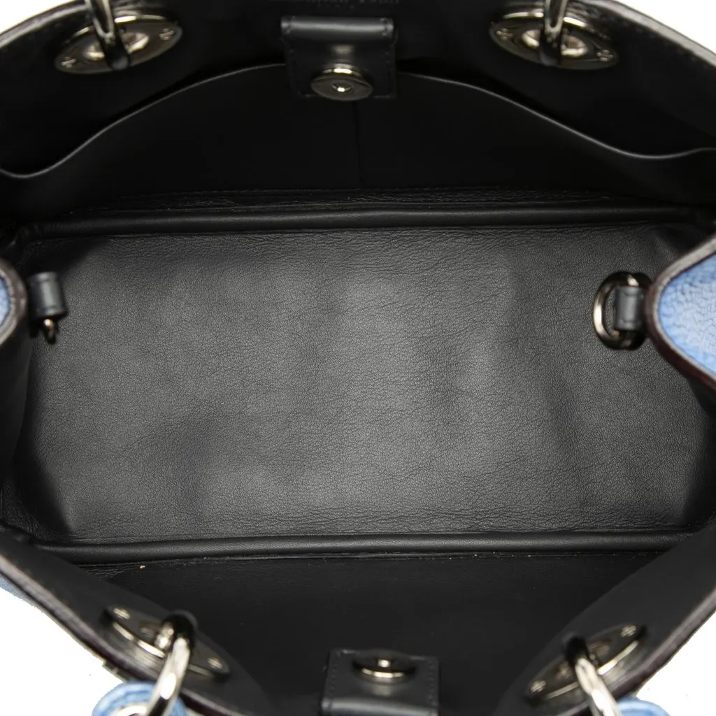 Dior Mini Metallic Pebbled Calfskin Diorissimo Satchel Blue Leather Good - Model View