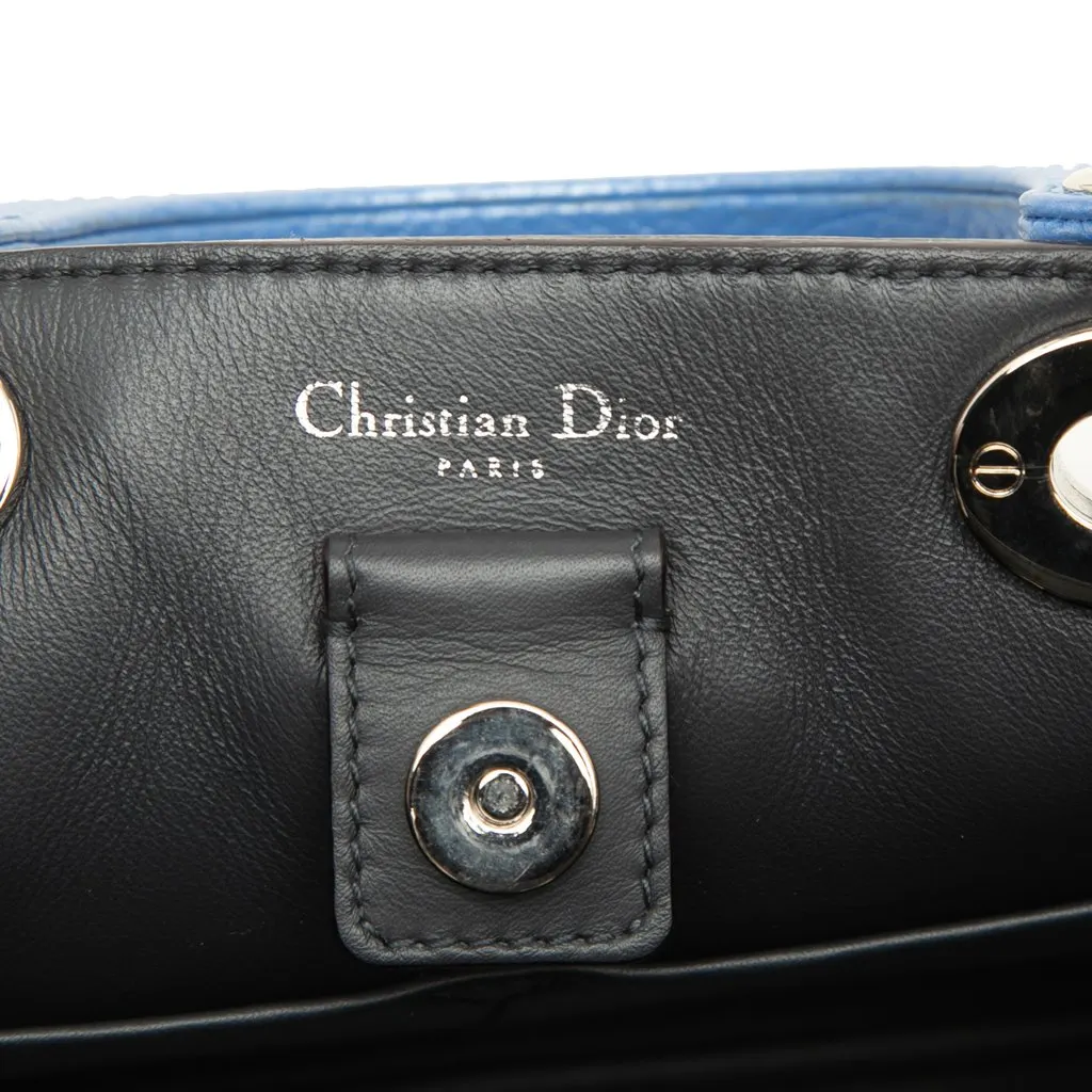Dior Mini Metallic Pebbled Calfskin Diorissimo Satchel Blue Leather Good - Box View