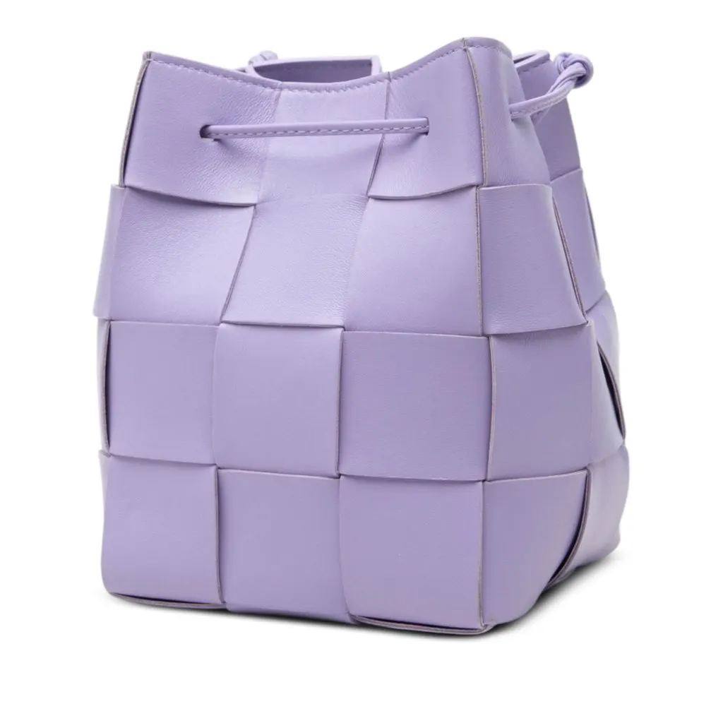 Bottega Veneta Small Nappa Maxi Intrecciato Cassette Bucket Bag Purple Leather Very good - Back View