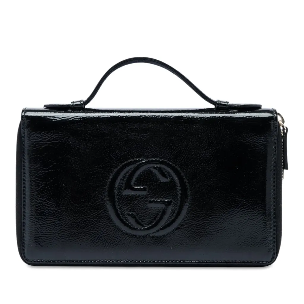 Gucci Patent Soho Travel Document Case Black Leather Very good - Front View