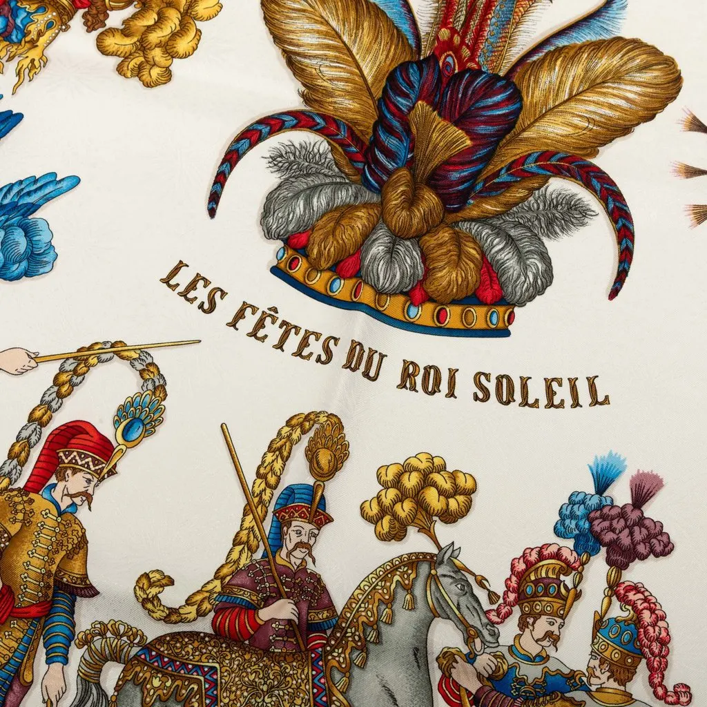 Hermès Les Fetes du Roi Soleil Silk Scarf 90 White Silk Very good - Model View