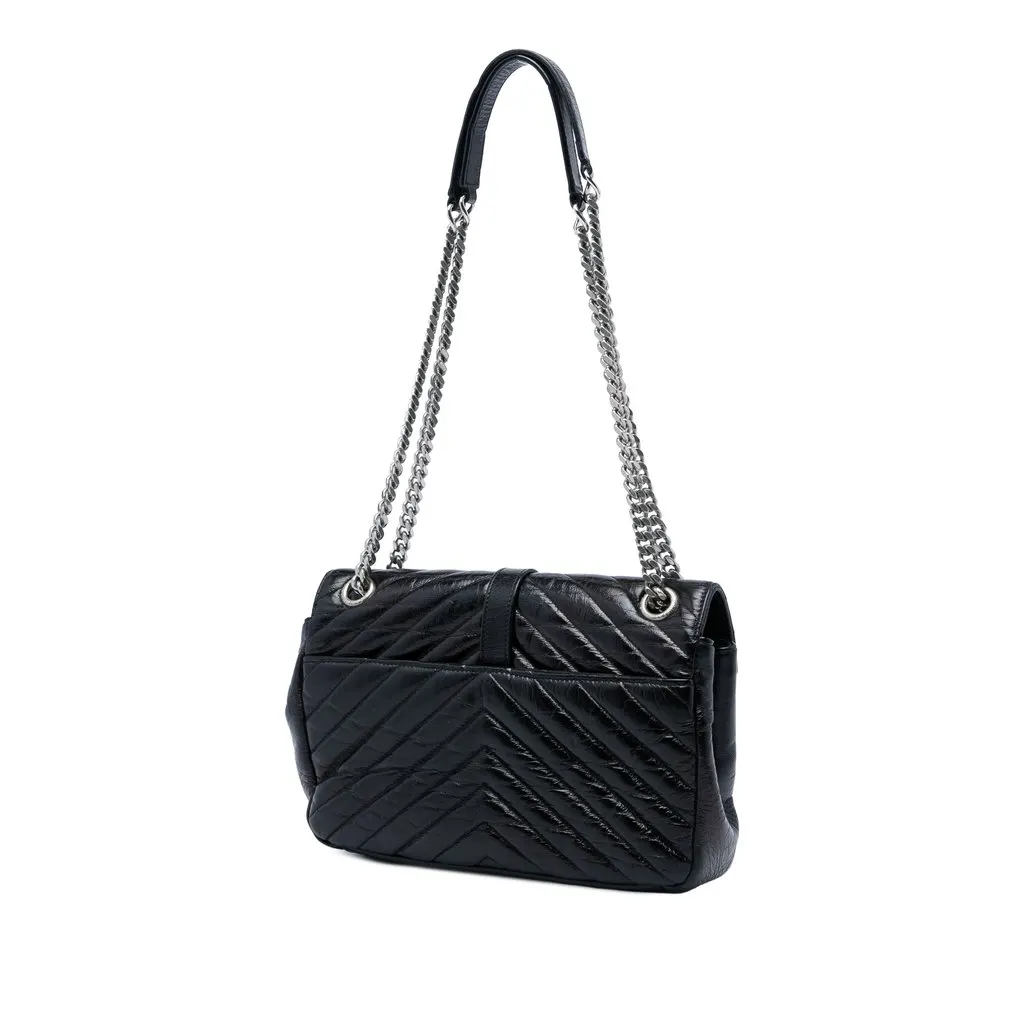Saint Laurent Medium Chevron Metallic Crinkled Calfskin Punk Chain Bag Black Leather Very good - Back View