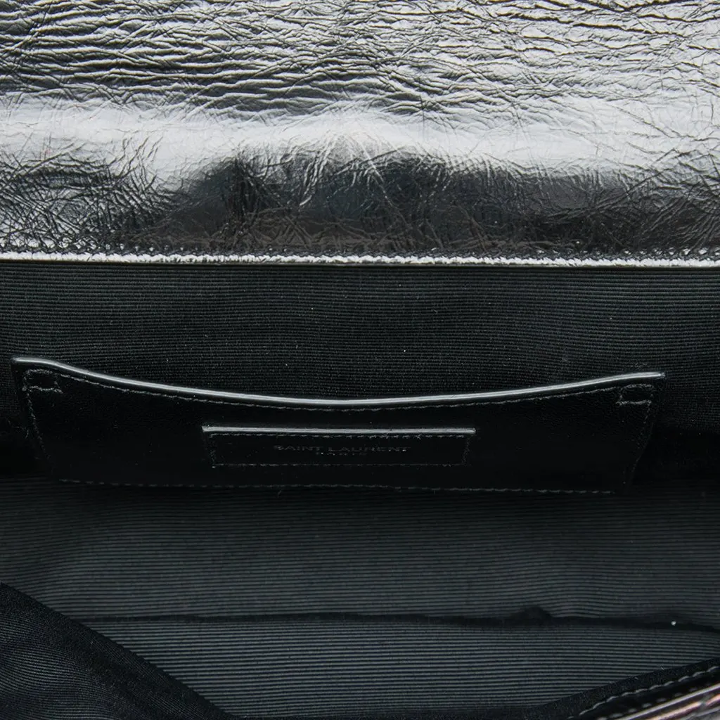 Saint Laurent Medium Chevron Metallic Crinkled Calfskin Punk Chain Bag Black Leather Very good - Model View