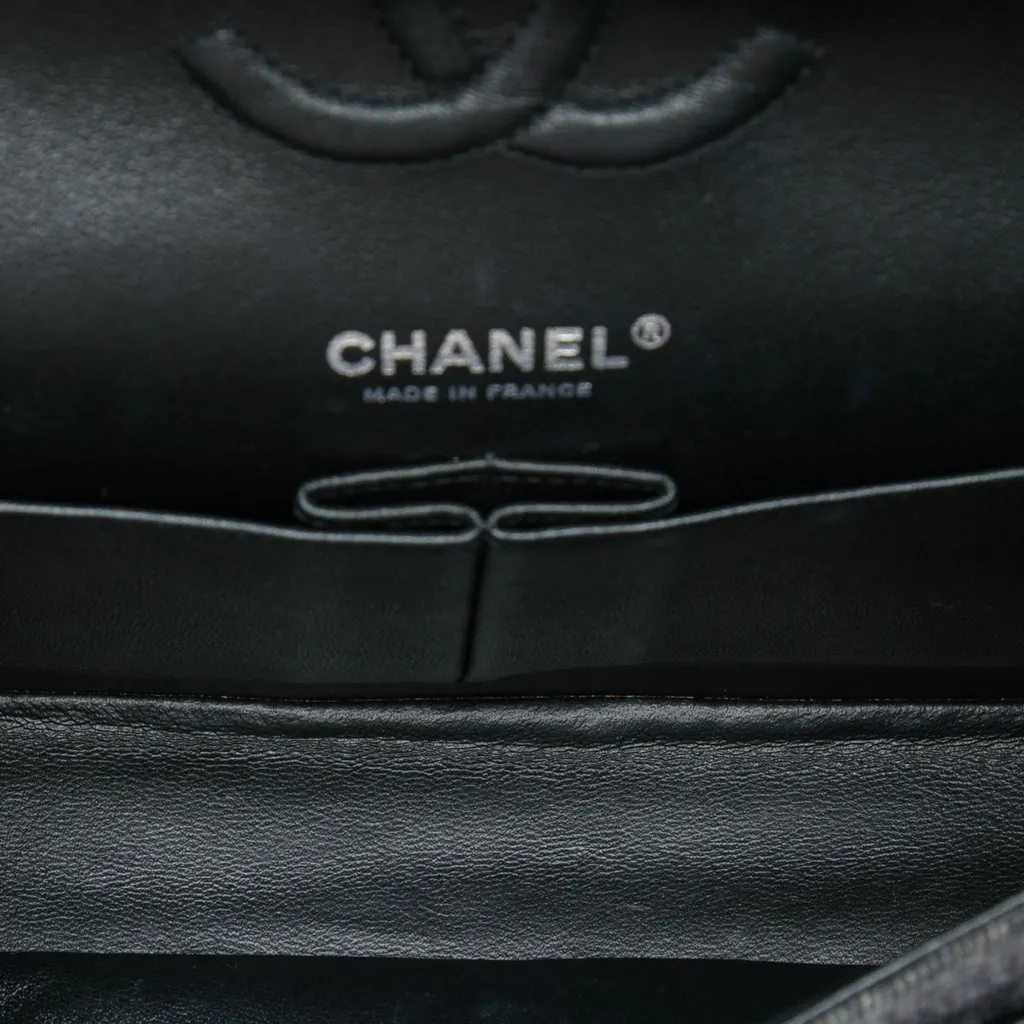 Chanel Medium Classic Printed Denim Double Flap Black Denim Very good - Model View