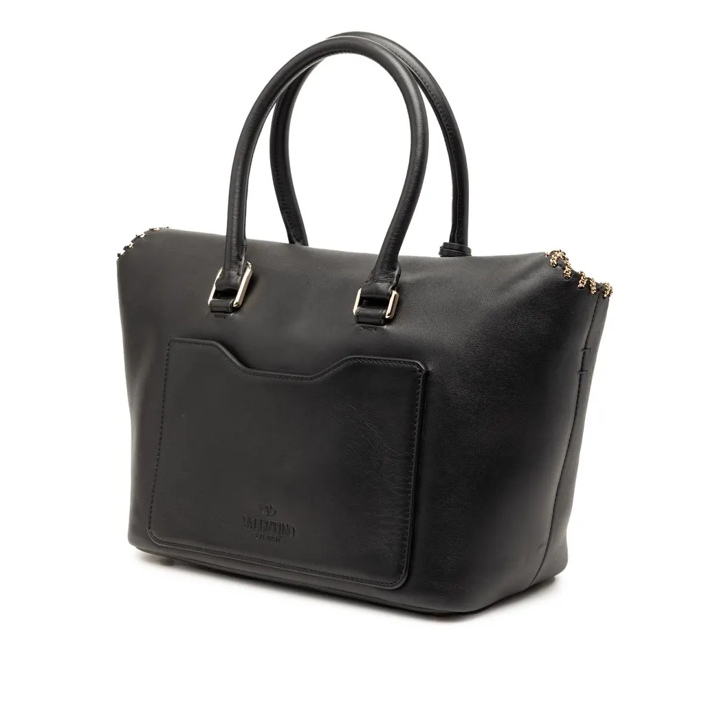 Valentino Leather Demilune Whipstitch Satchel Black Leather Very good - Back View