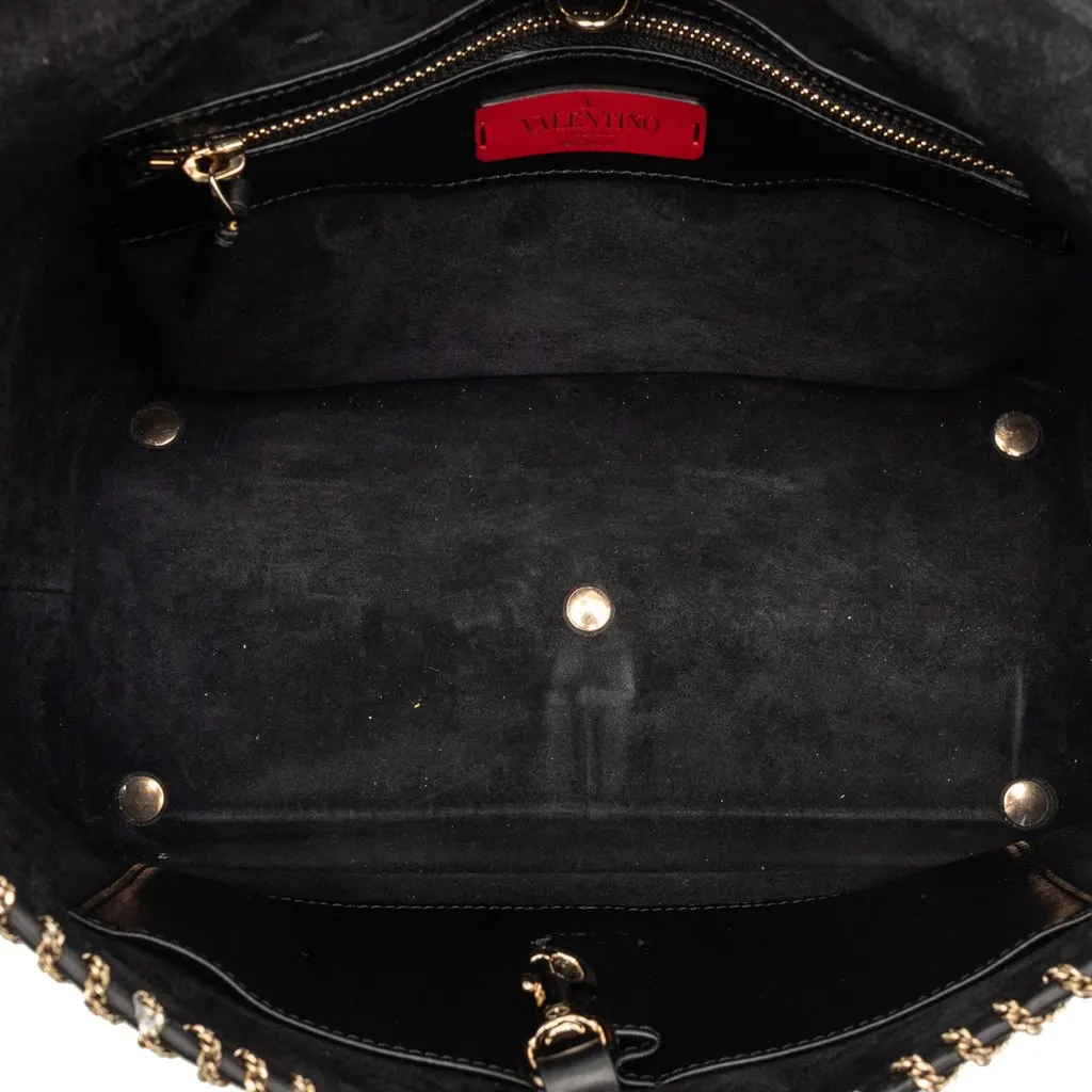 Valentino Leather Demilune Whipstitch Satchel Black Leather Very good - Model View