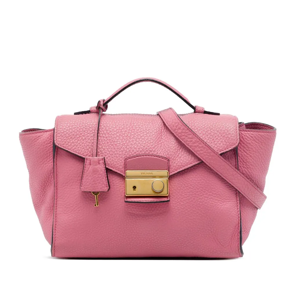 Prada Vitello Daino Soundlock Satchel Pink Leather Good - Front View