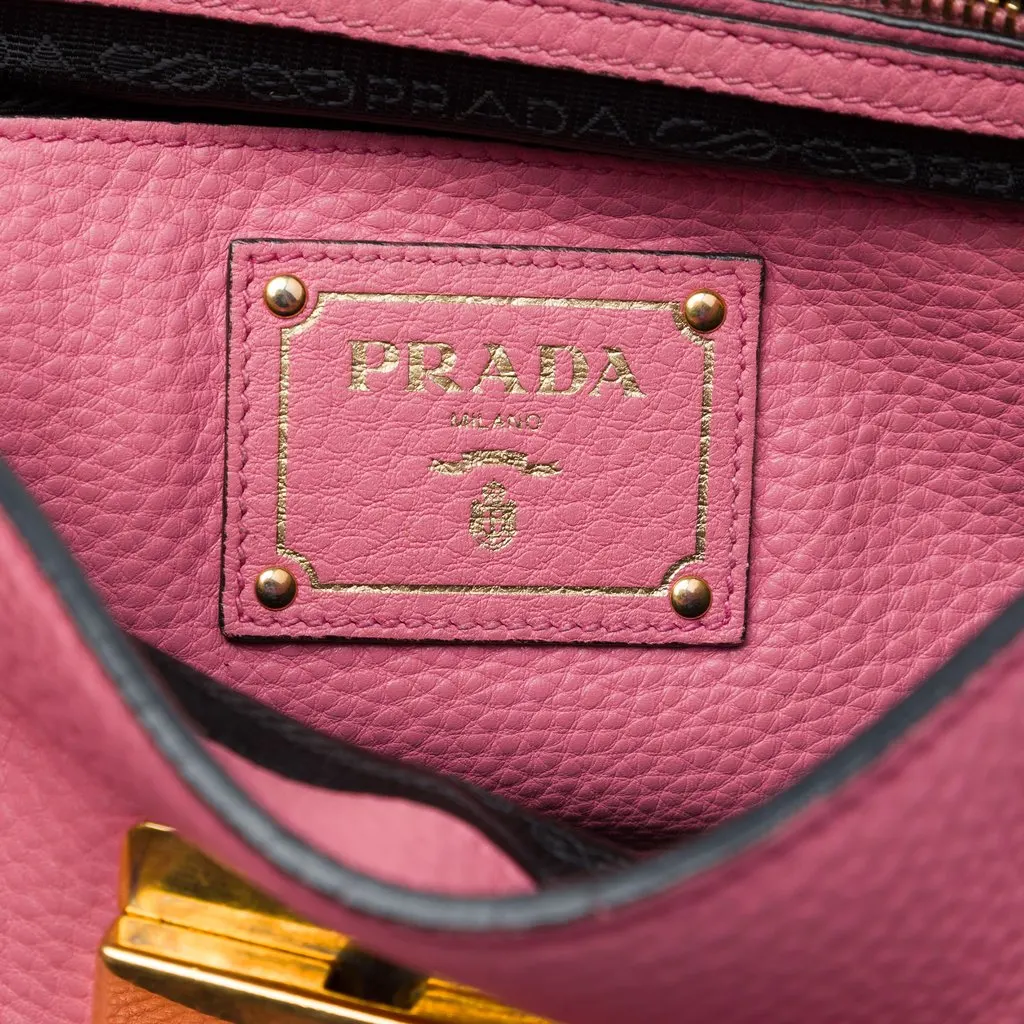 Prada Vitello Daino Soundlock Satchel Pink Leather Good - Box View