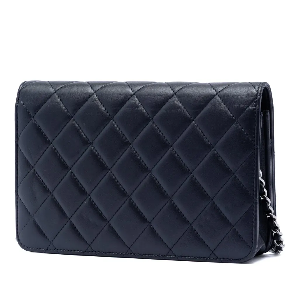 Chanel CC Quilted Lambskin Pearl Strap Wallet on Chain Blue Leather Good - Back View