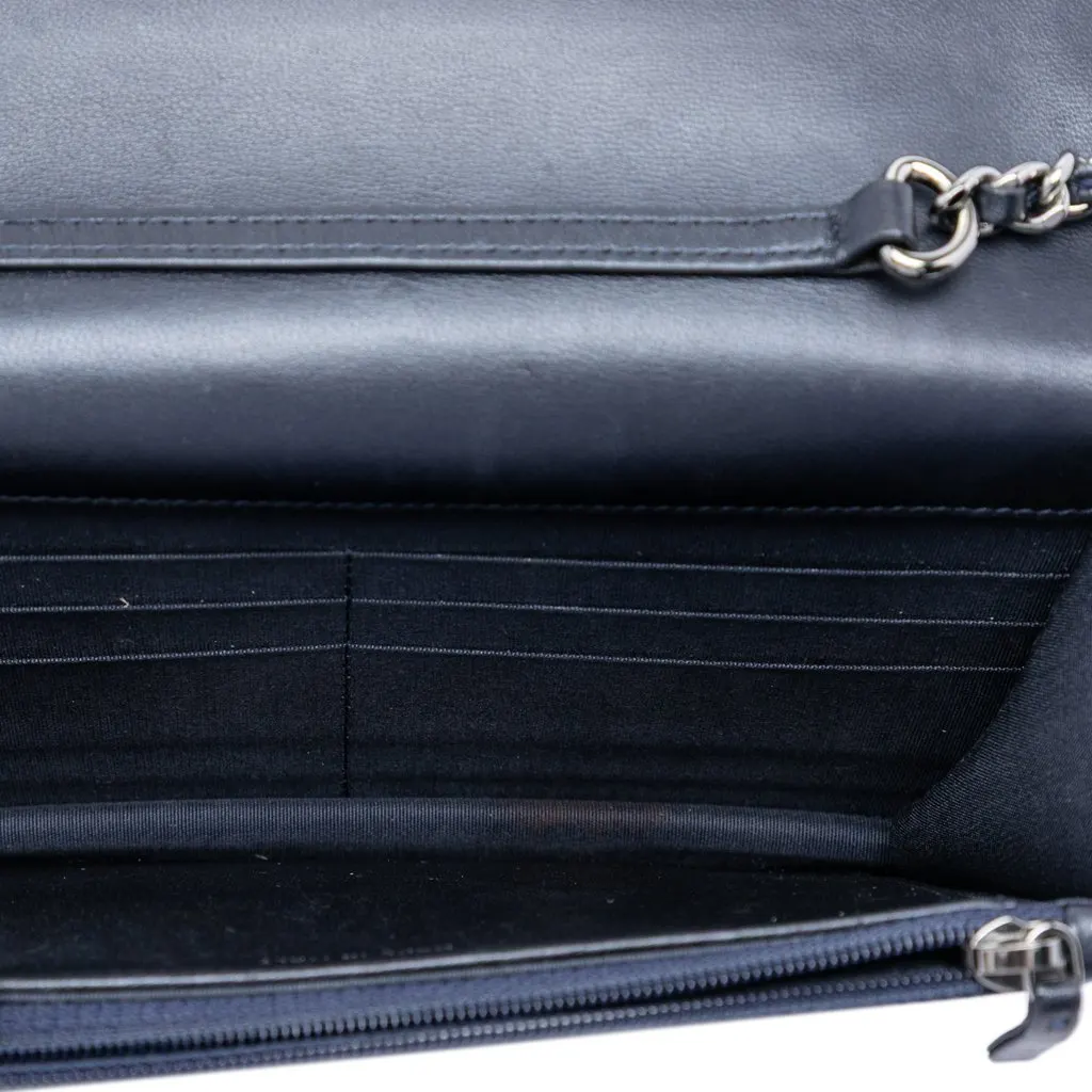 Chanel CC Quilted Lambskin Pearl Strap Wallet on Chain Blue Leather Good - Model View