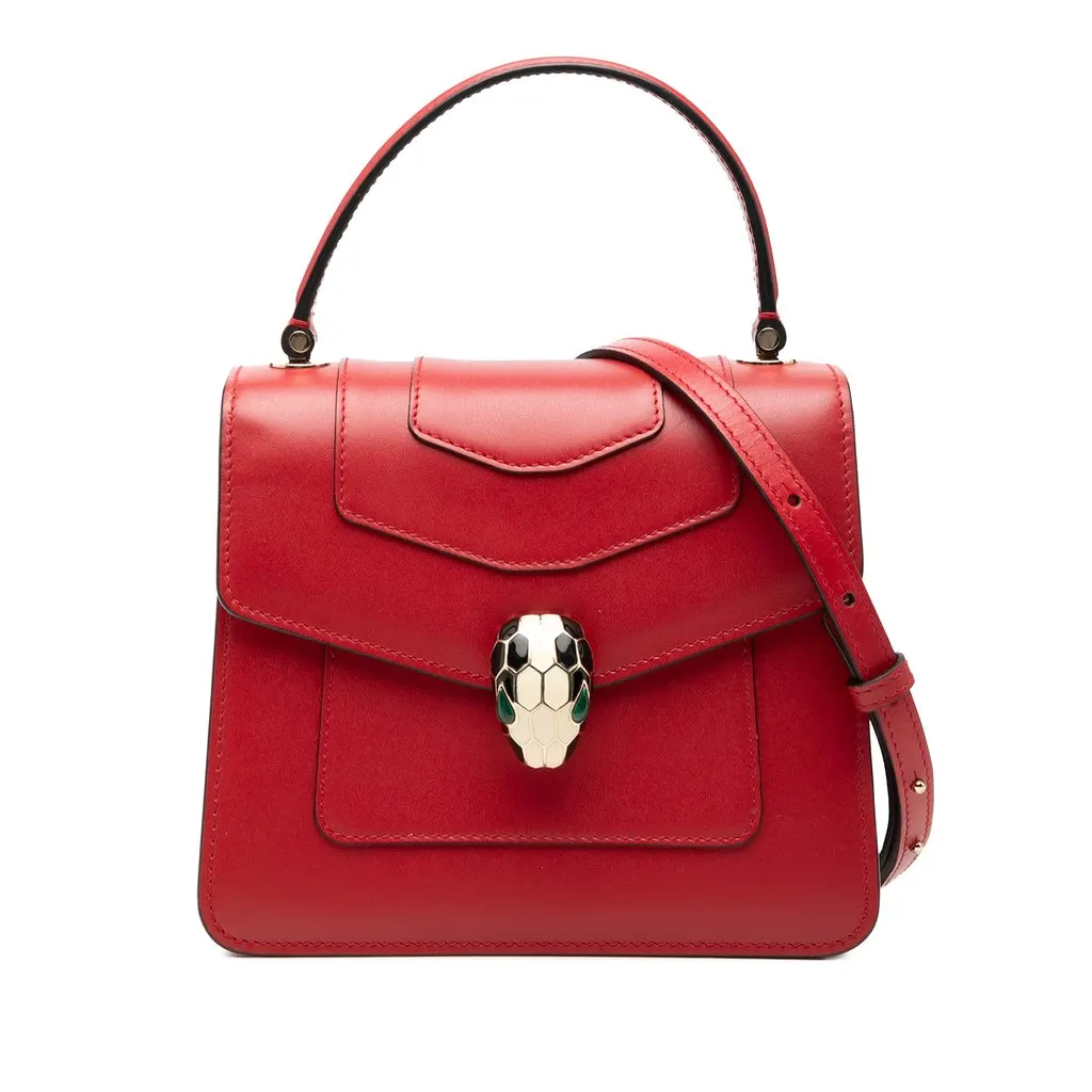 Bvlgari Small Calfskin Serpenti Forever Top Handle Bag Red Leather Very good - Front View