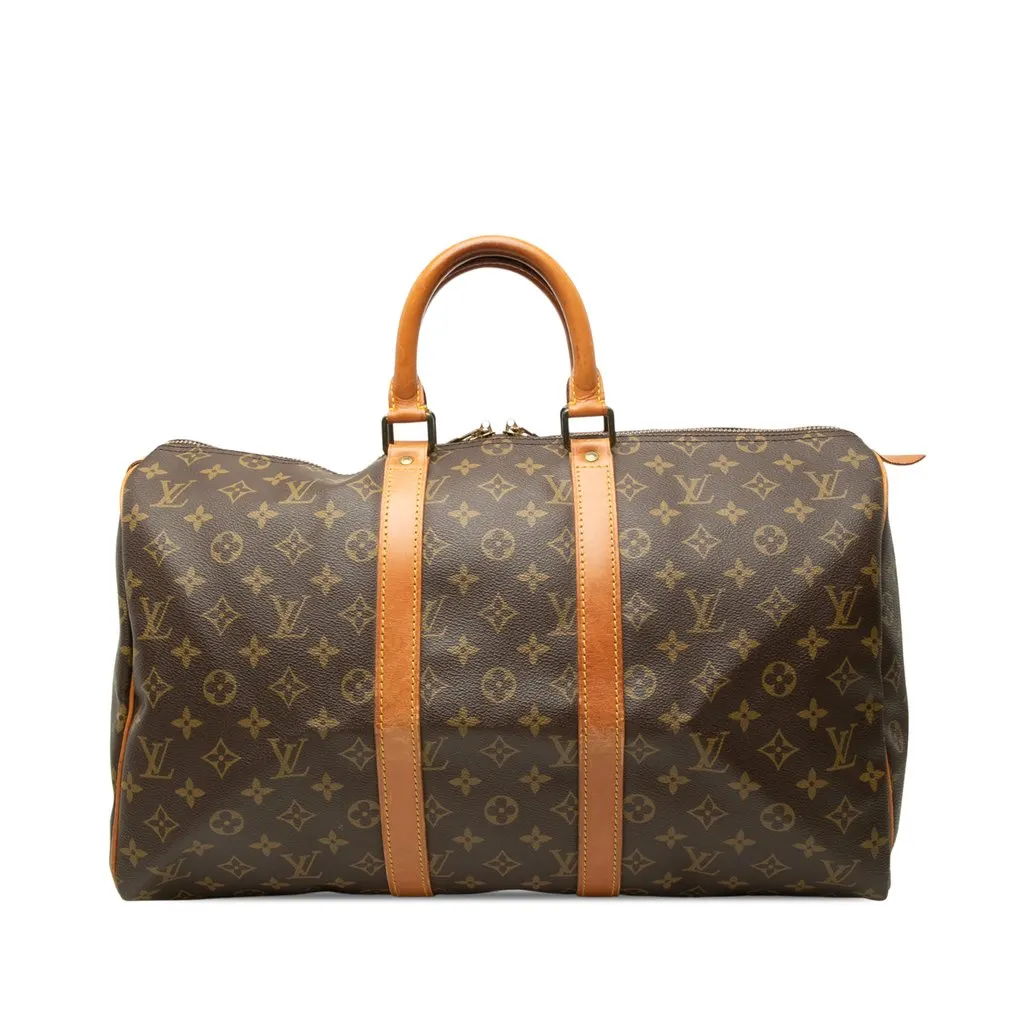 Louis Vuitton Monogram Keepall 45 Brown Canvas Good - Front View