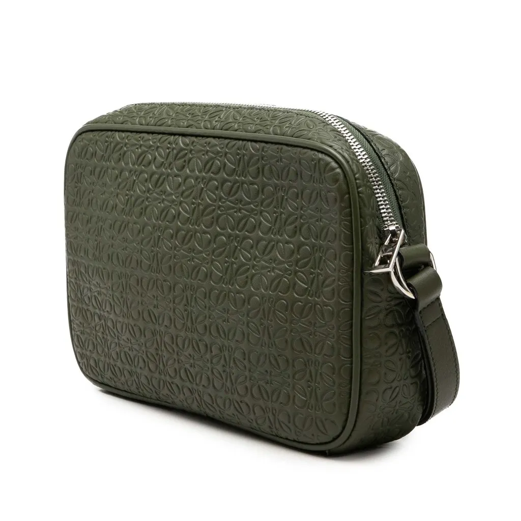 Loewe Embossed Anagram Leather Wristlet Pouch Green Leather Very good - Back View