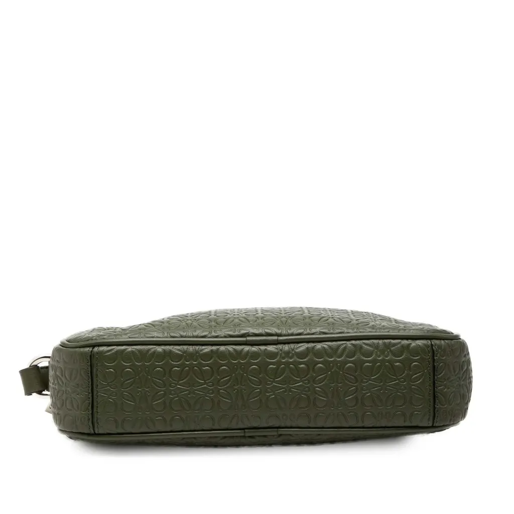 Loewe Embossed Anagram Leather Wristlet Pouch Green Leather Very good - Inside View