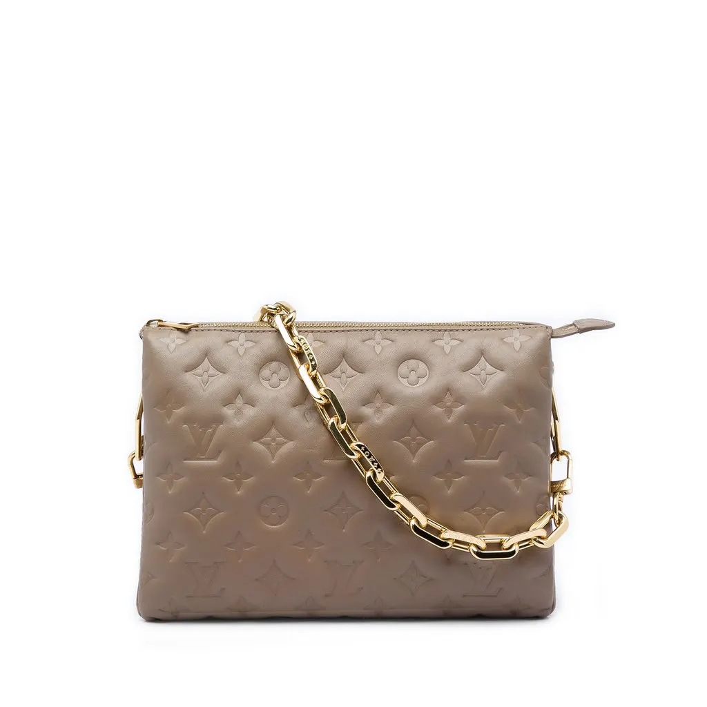 Louis Vuitton Monogram Embossed Puffy Lambskin Coussin PM Brown Leather Very good - Front View