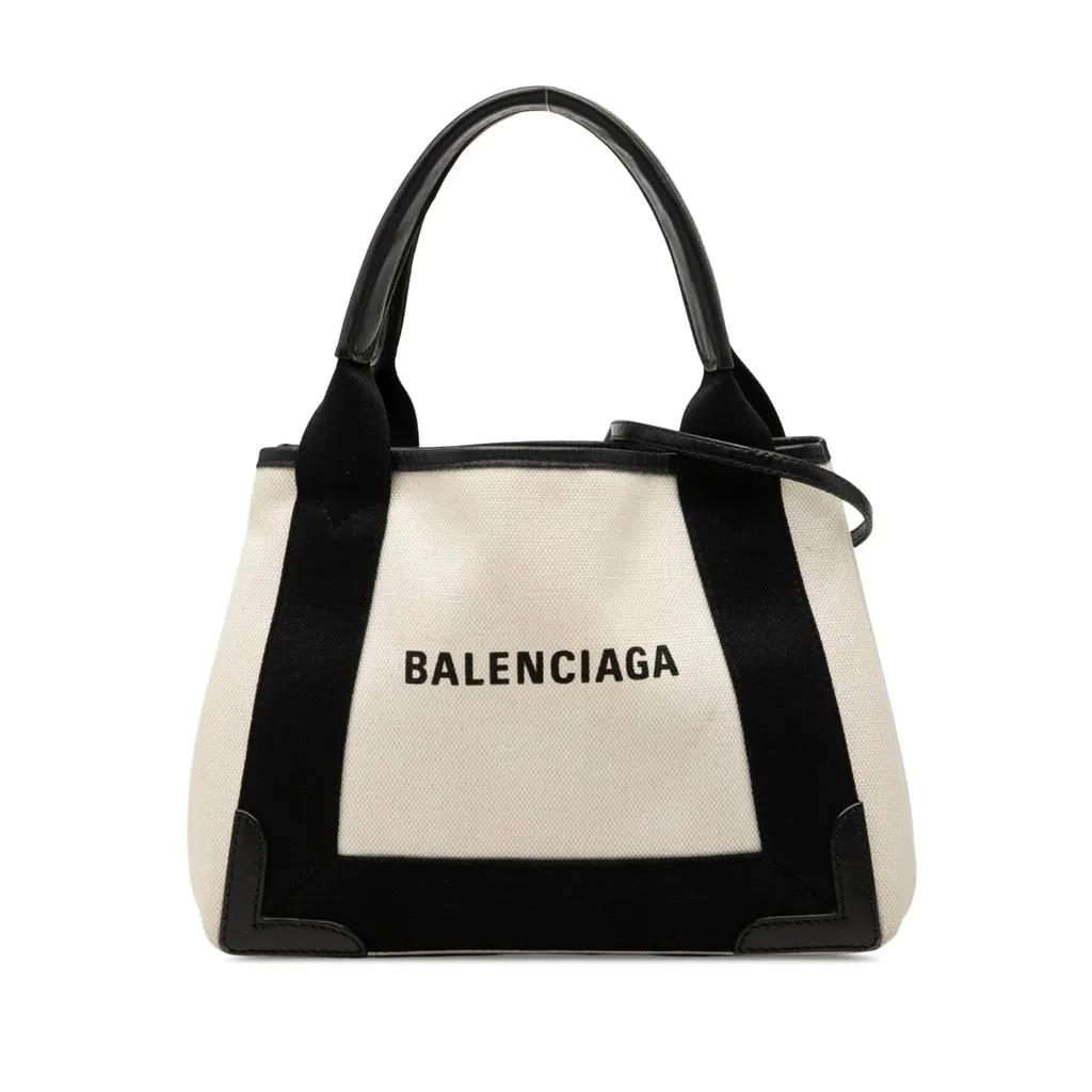 Balenciaga Canvas Navy Cabas Satchel XS Brown Canvas Very good - Front View
