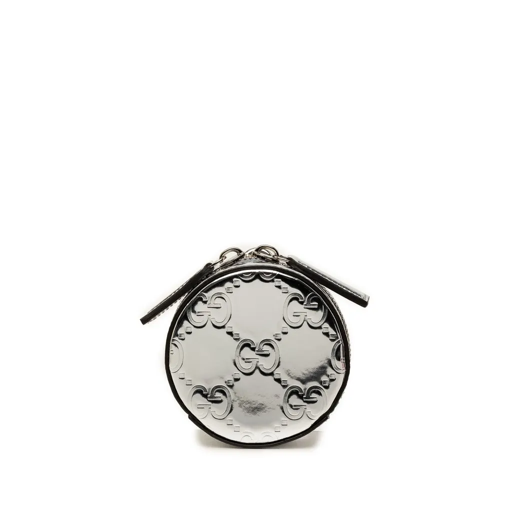Gucci Guccissima Mirror Effect Round Coin Purse Silver Leather Very good - Front View