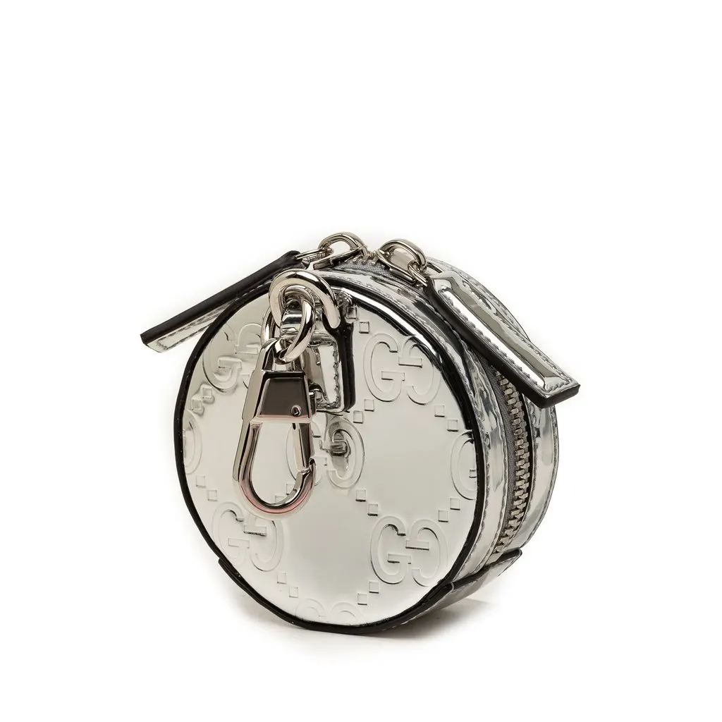 Gucci Guccissima Mirror Effect Round Coin Purse Silver Leather Very good - Back View